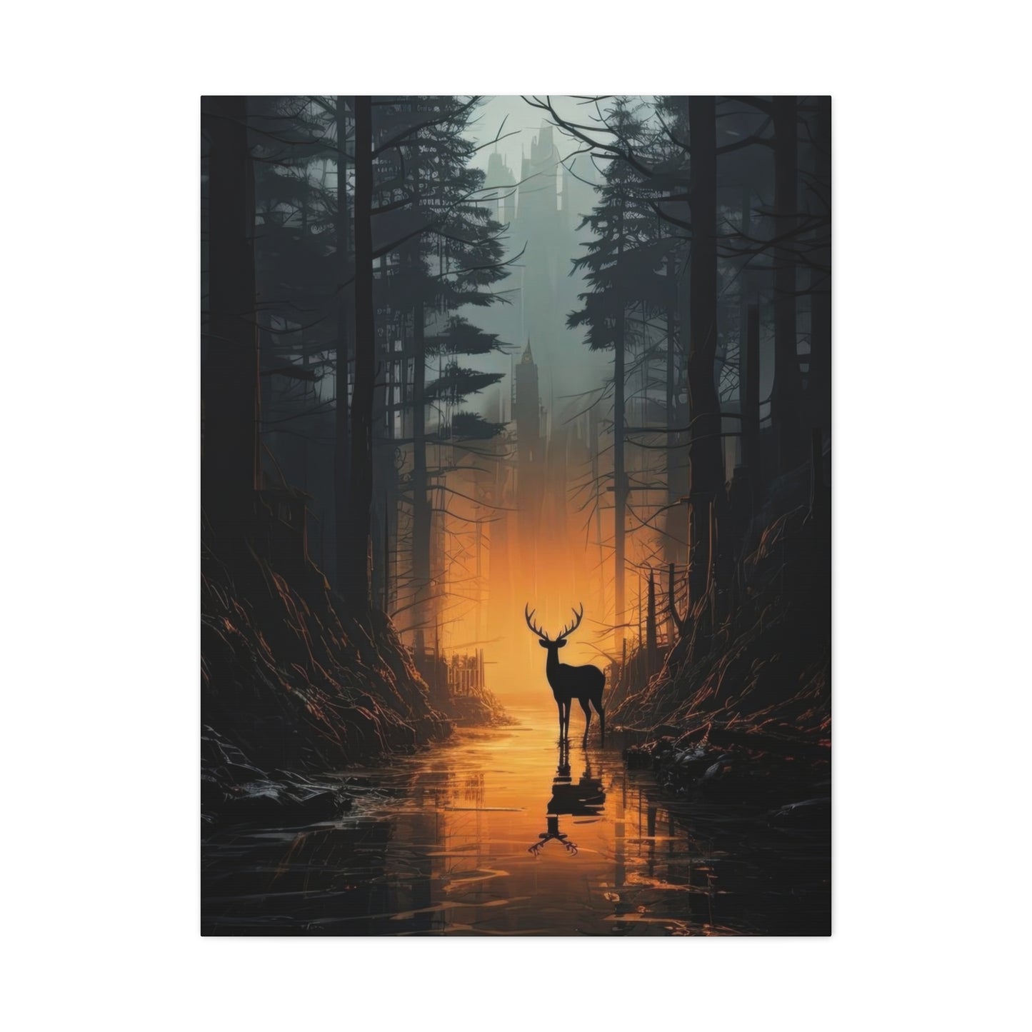Forest Dark Deer Silhouette Wall Art & Canvas Prints