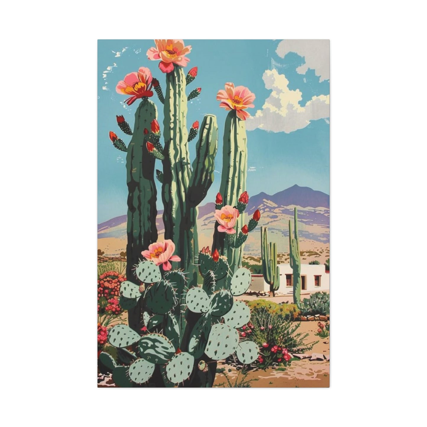 Flower Cactus In A Desert Wall Art & Canvas Prints