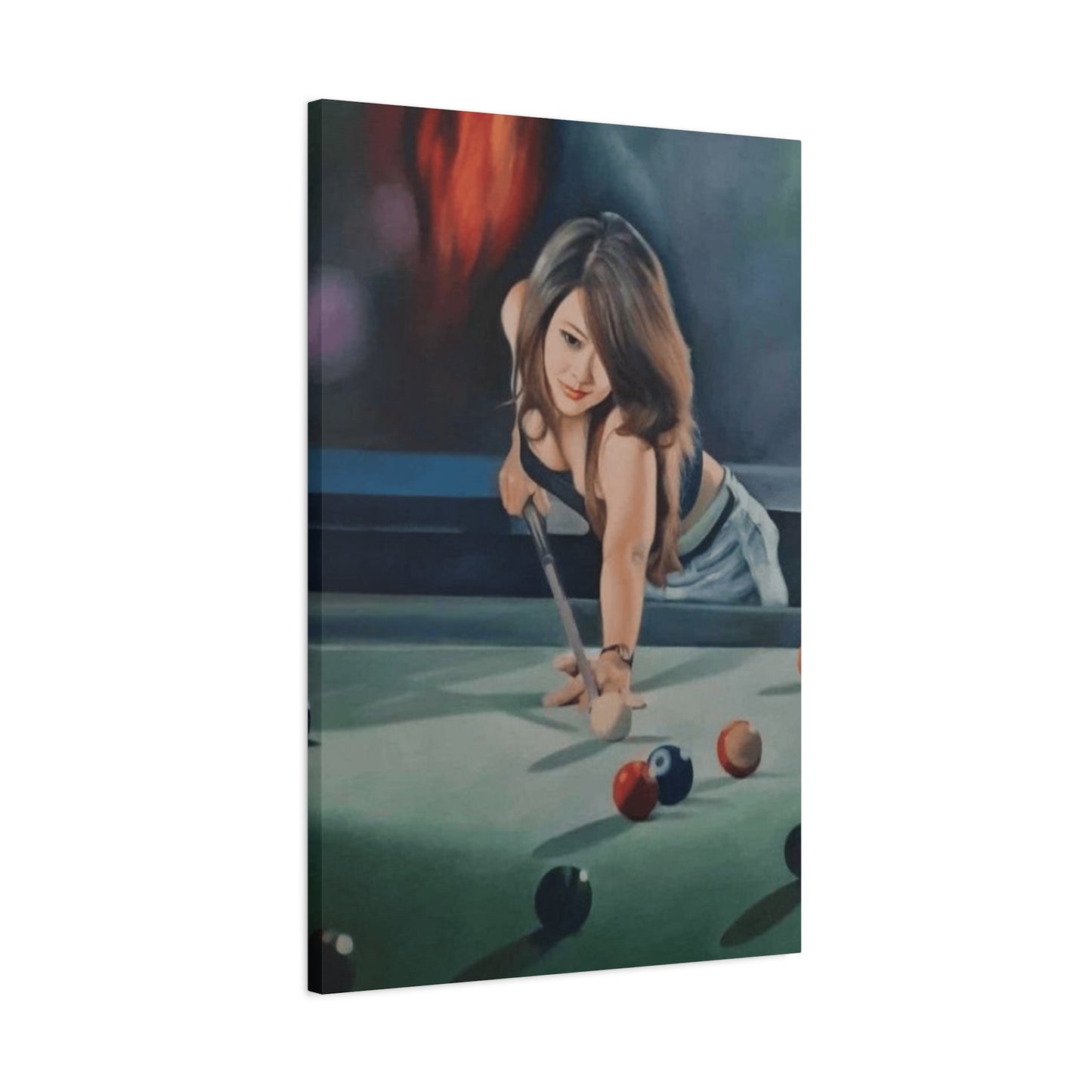 Cute Girl Playing Billiard Wall Art & Canvas Prints