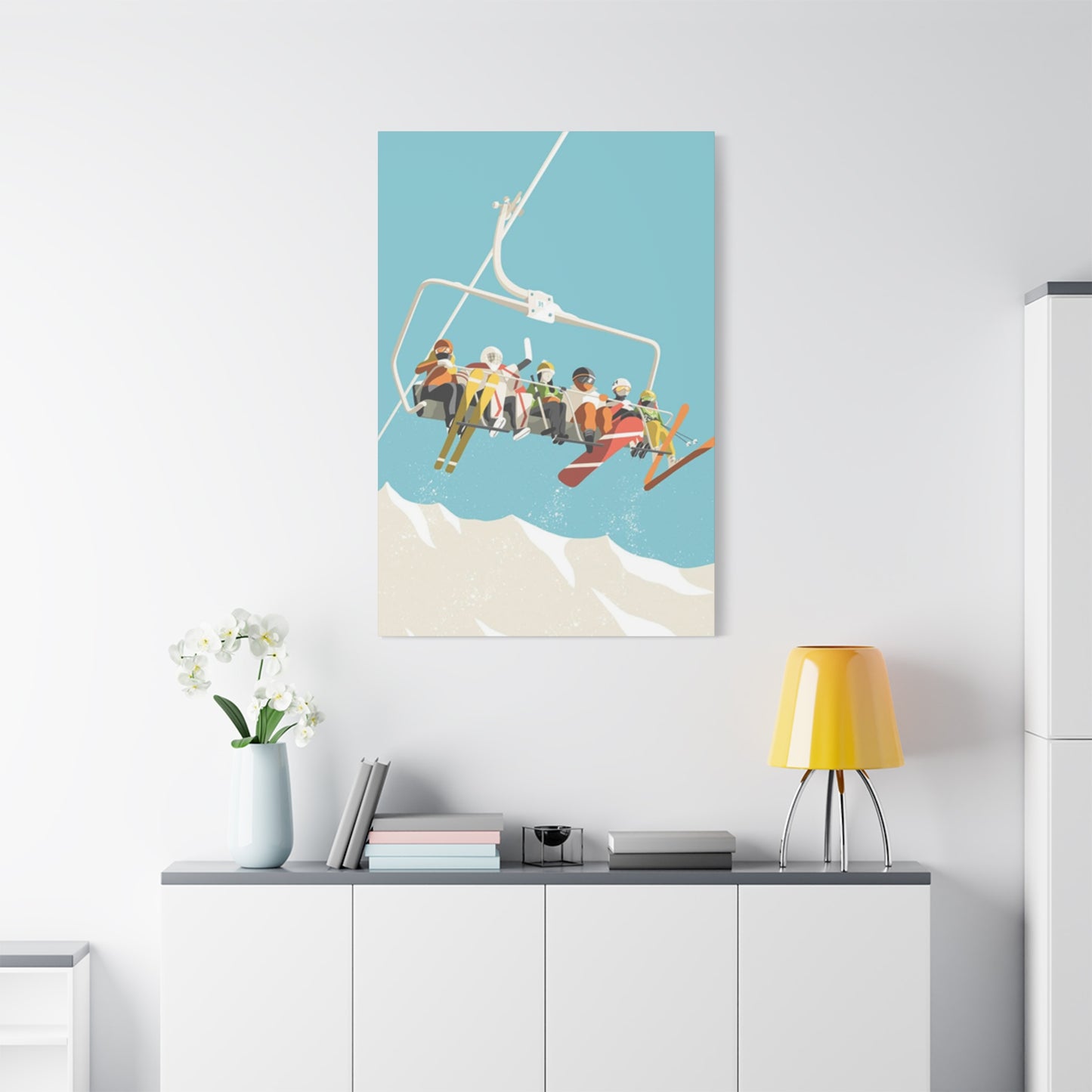 Five Skiers On Gondola Wall Art & Canvas Prints