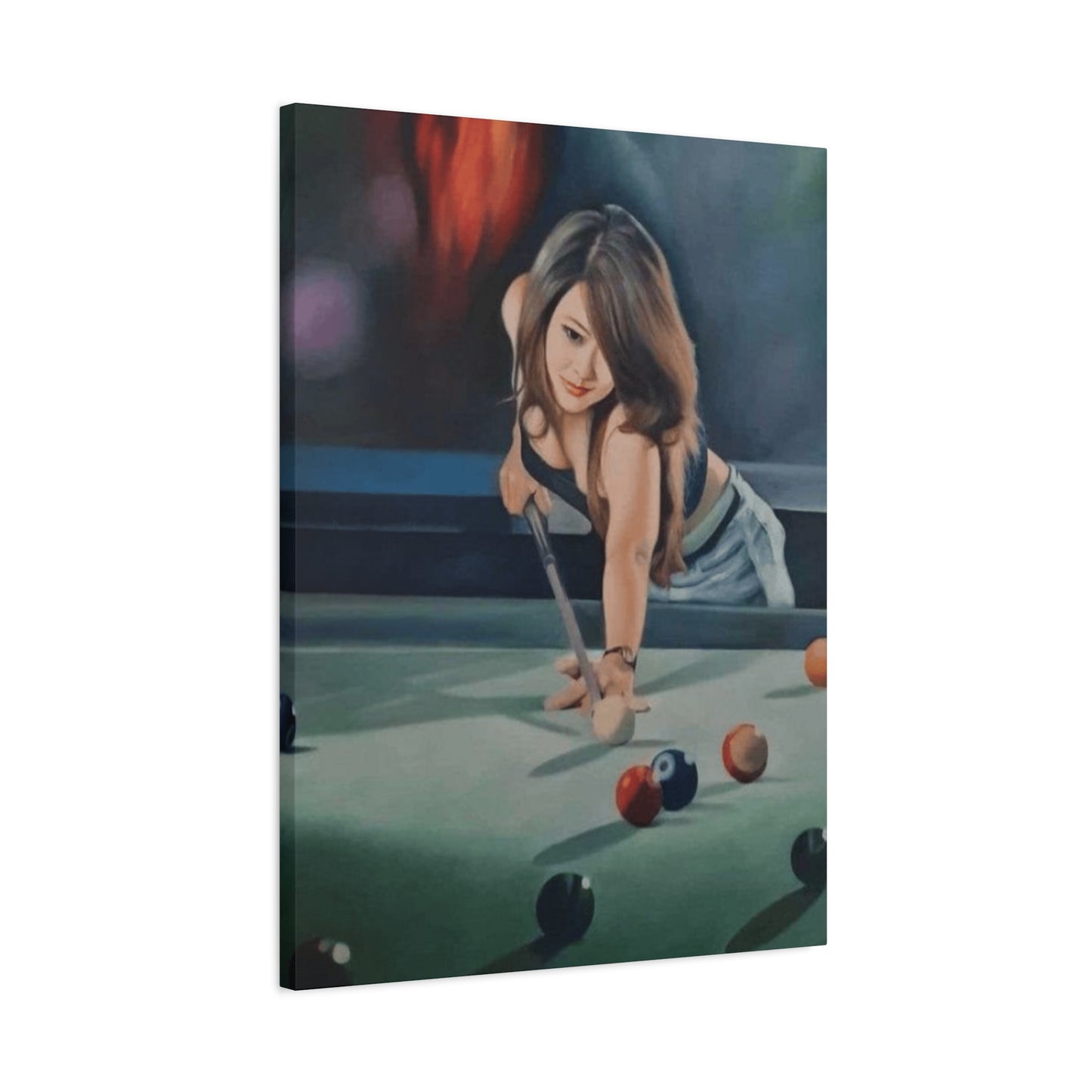 Cute Girl Playing Billiard Wall Art & Canvas Prints