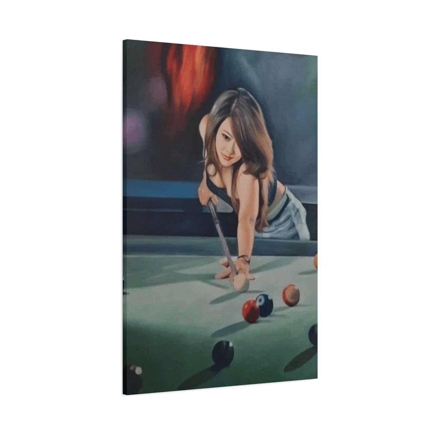 Cute Girl Playing Billiard Wall Art & Canvas Prints