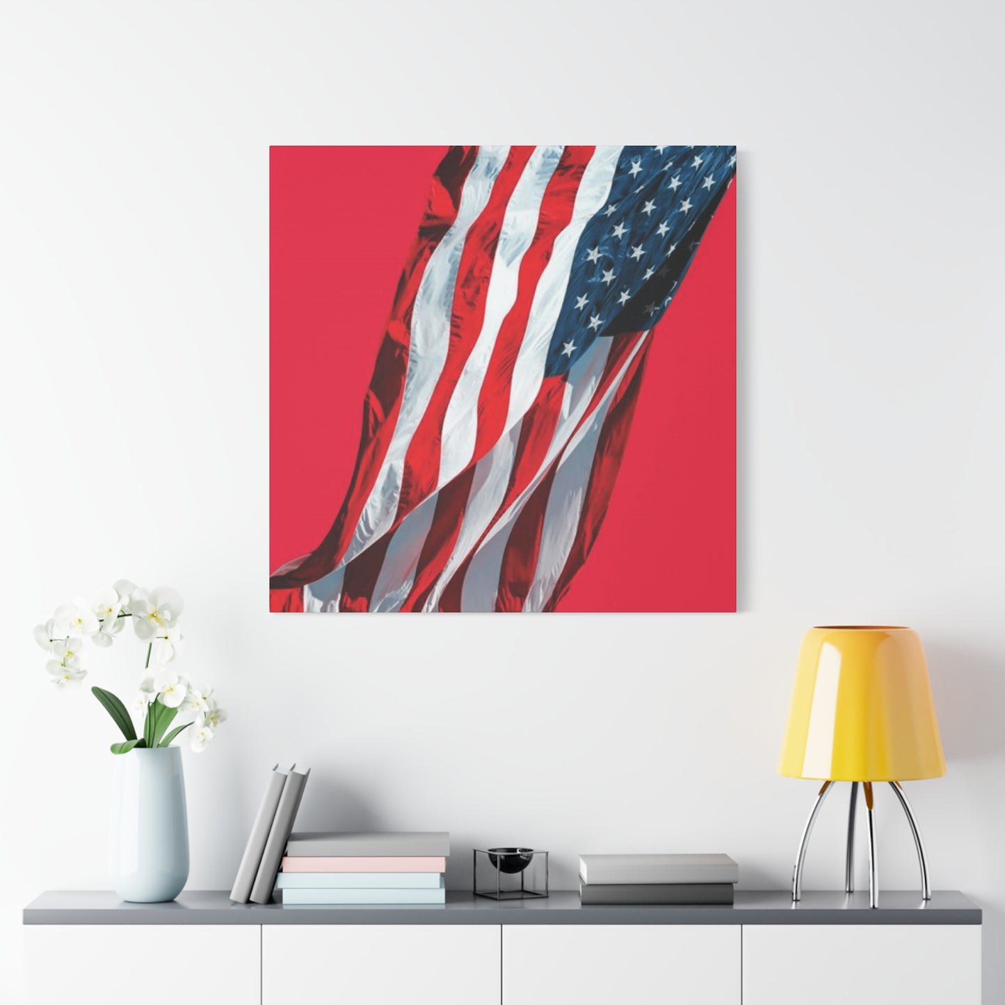 American Flag in Red Background Wall Art & Canvas Prints