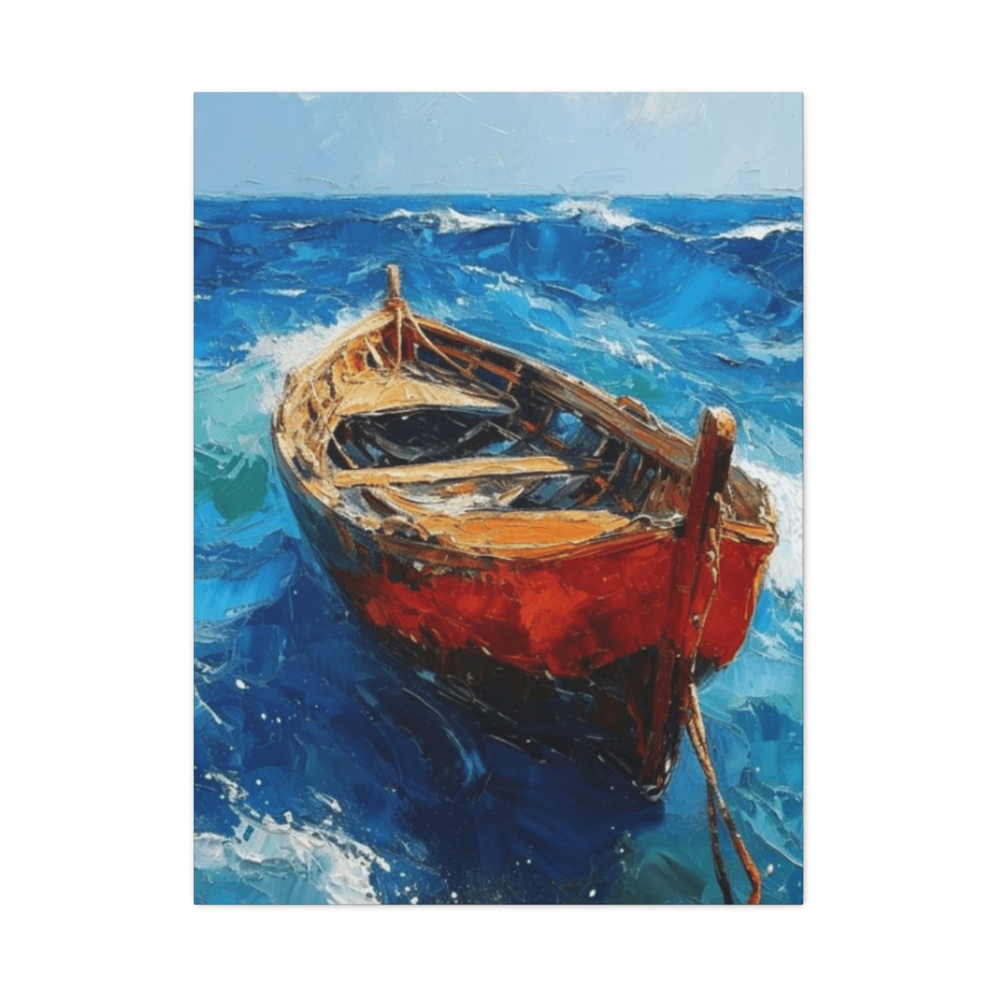 A Red Boat In The Ocean Wall Art & Canvas Prints