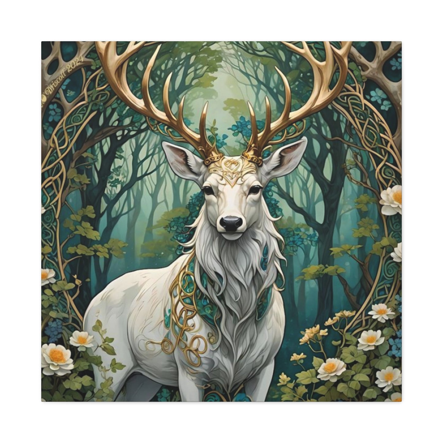 Deer with Flower Wall Art & Canvas Prints