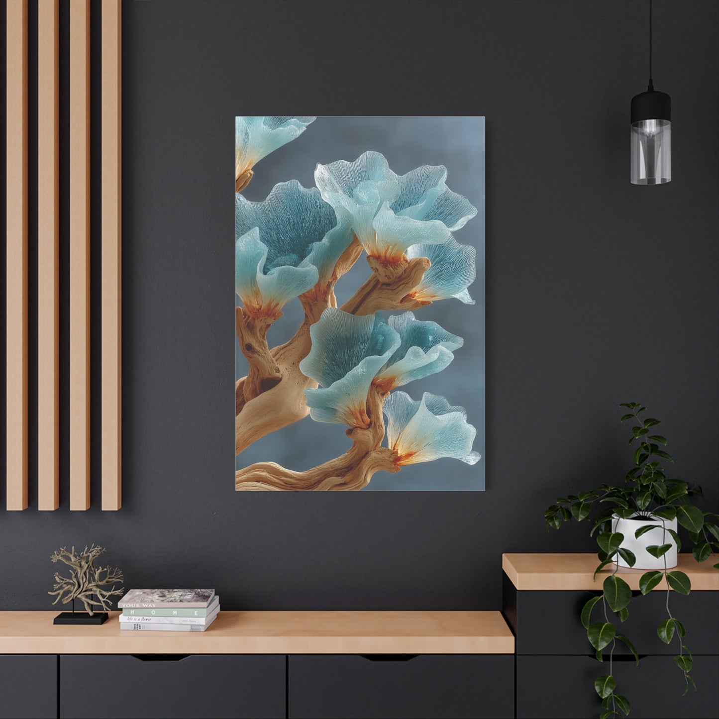 Driftwood and Sea Glass Floral Sculpture Wall Art & Canvas Print