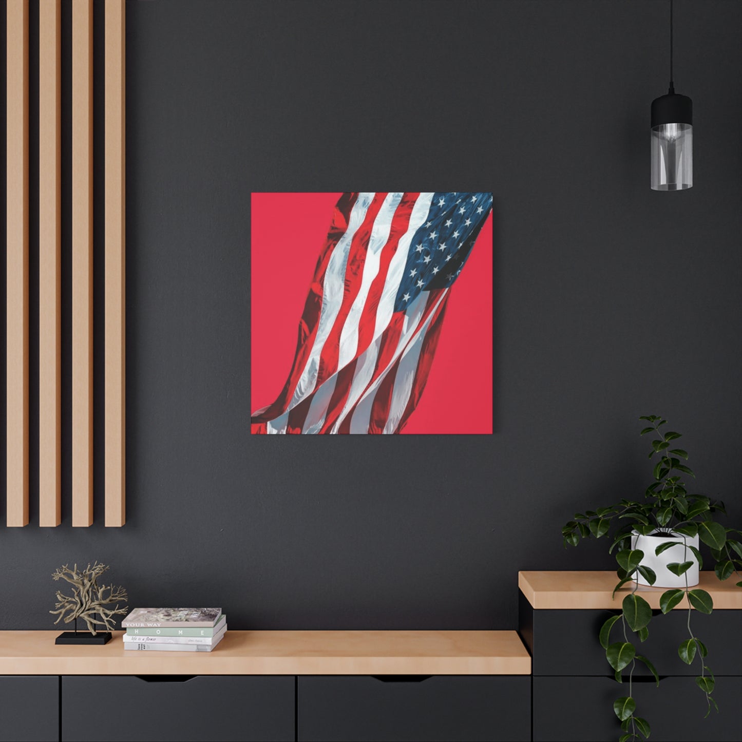 American Flag in Red Background Wall Art & Canvas Prints