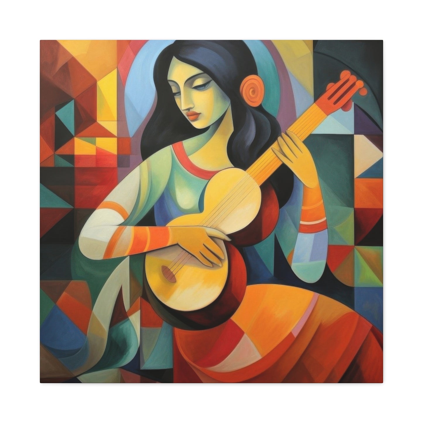Lady Playing Guitar Cubism Wall Art & Canvas Prints