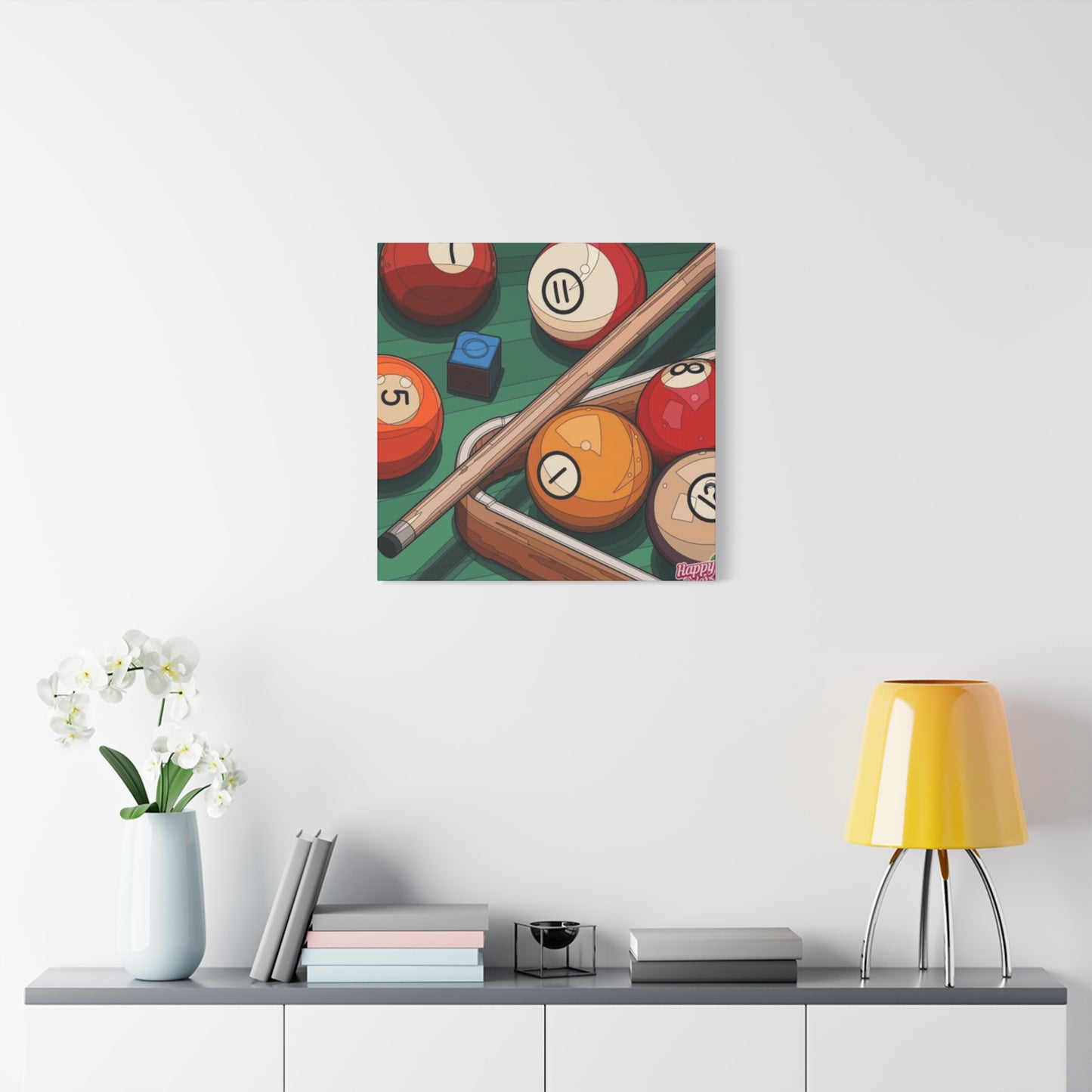 Billiard table, Balls and Cue Wall Art & Canvas Prints