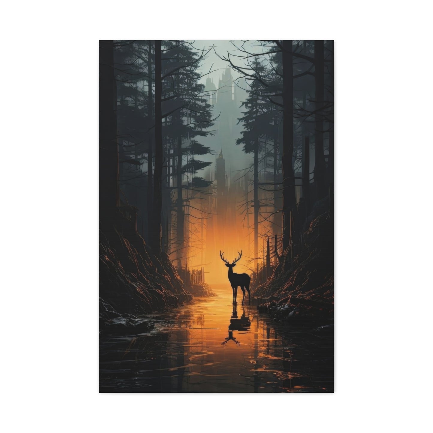 Forest Dark Deer Silhouette Wall Art & Canvas Prints