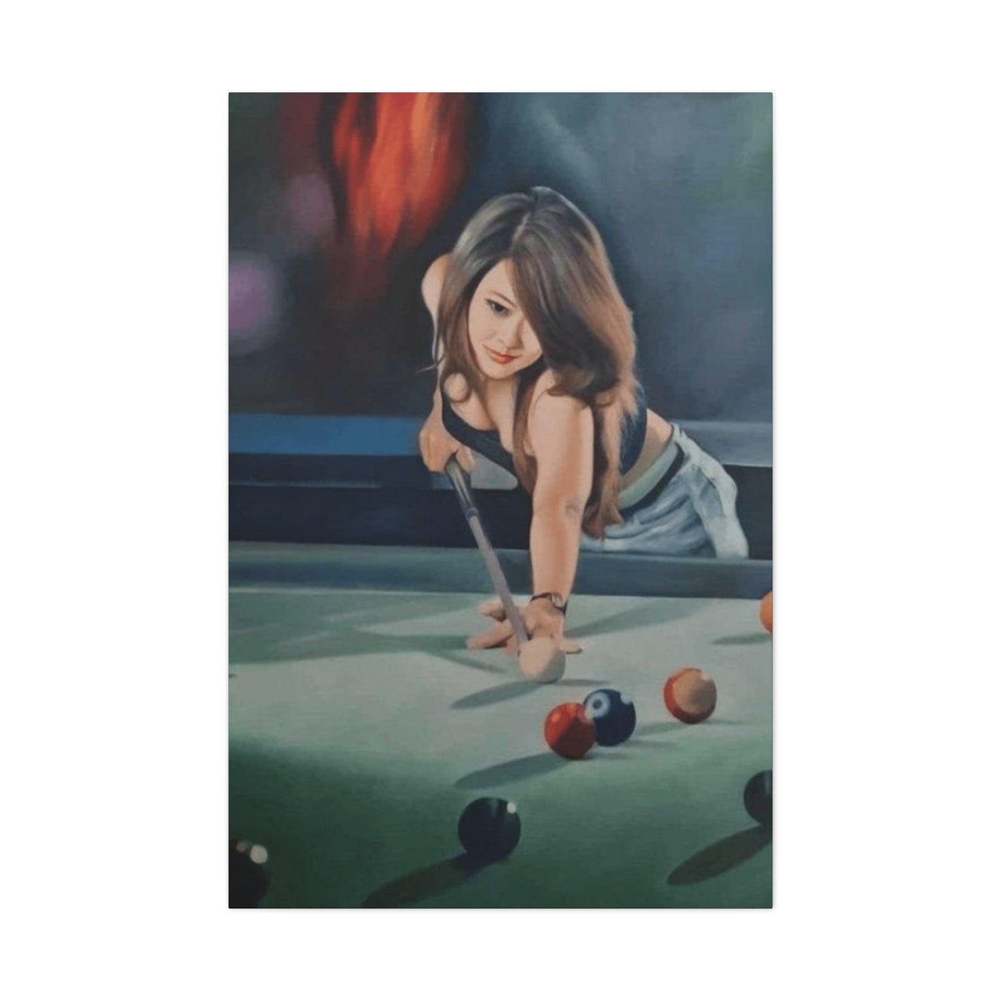 Cute Girl Playing Billiard Wall Art & Canvas Prints