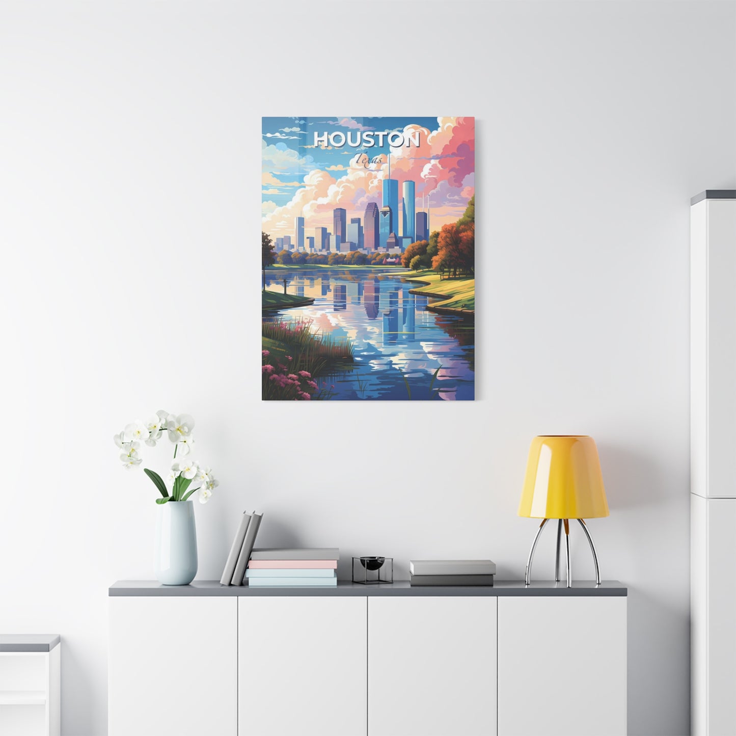 Houston Skyline Riverside Wall Art & Canvas Prints