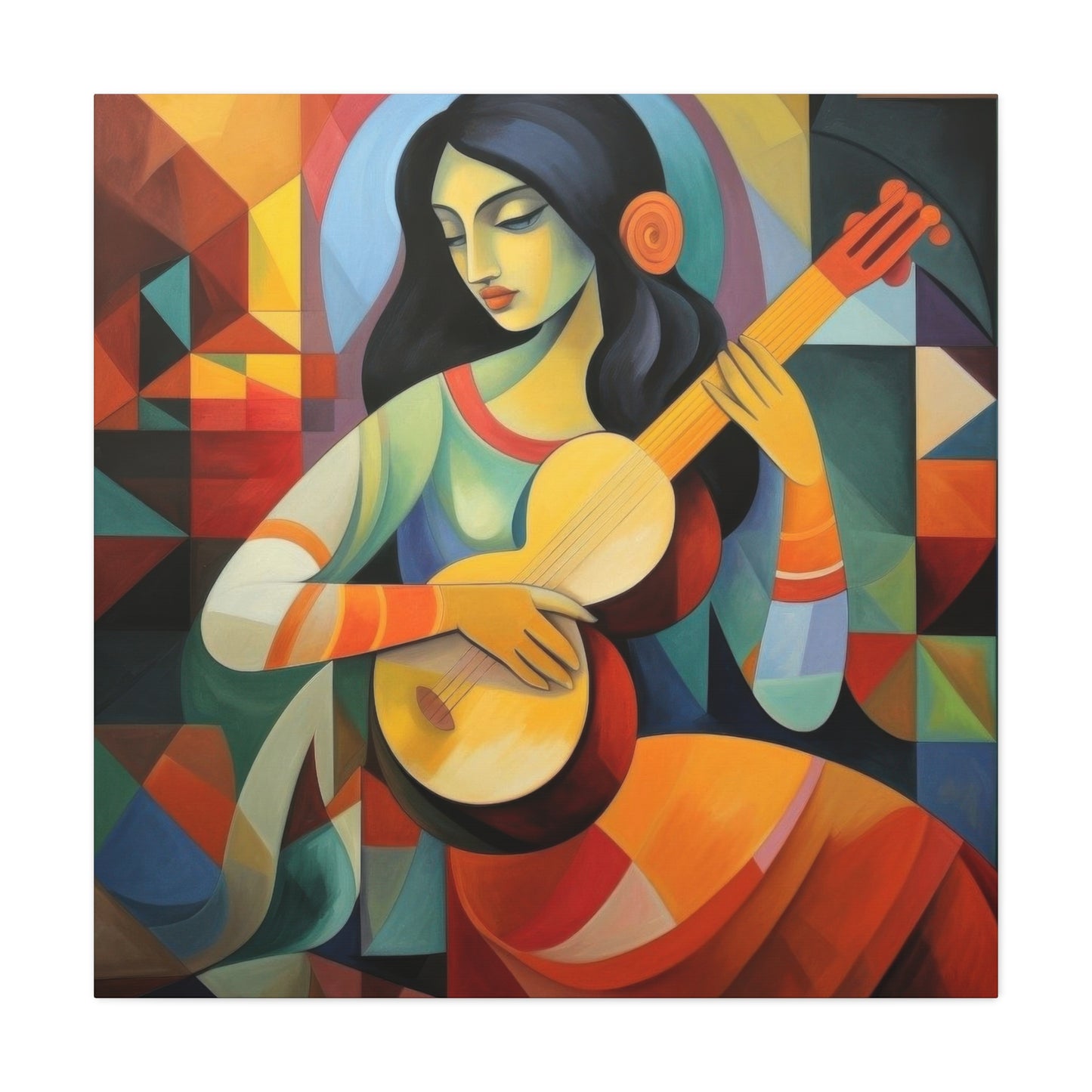 Lady Playing Guitar Cubism Wall Art & Canvas Prints