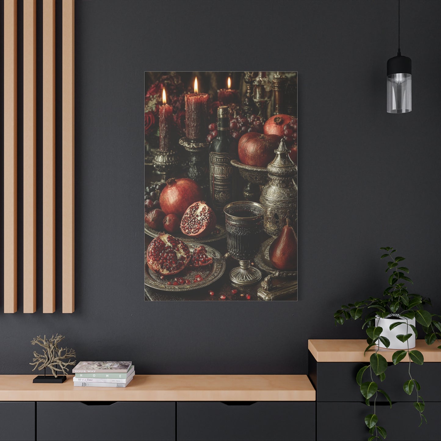 Pomegranate and Candlelight Renaissance Still Life Wall Art & Canvas Print
