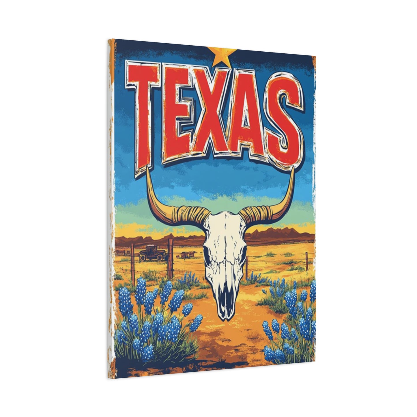 Landscape And Bull Skull Texas Poster Wall Art & Canvas Prints