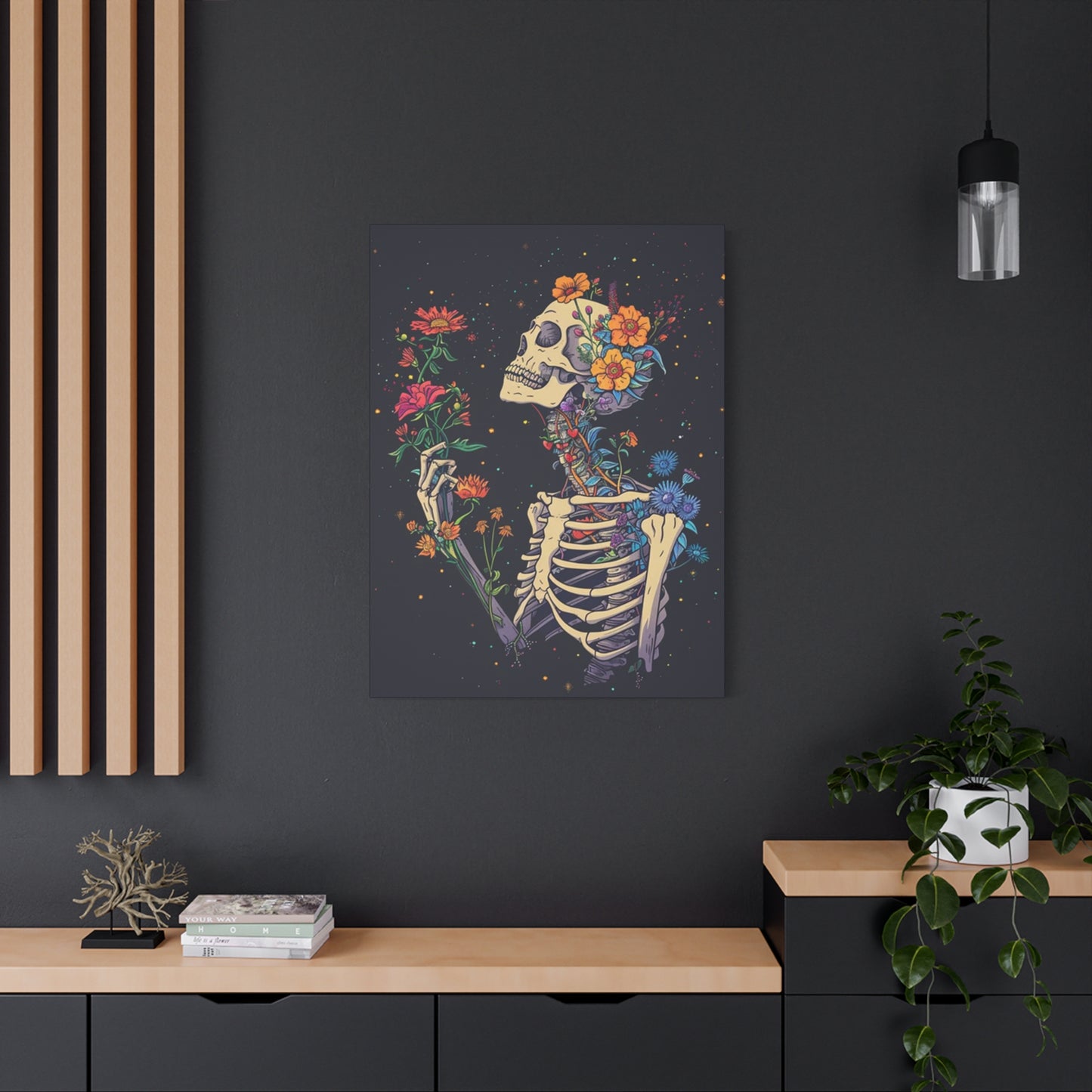 Flower On Skeleton Wall Art & Canvas Prints