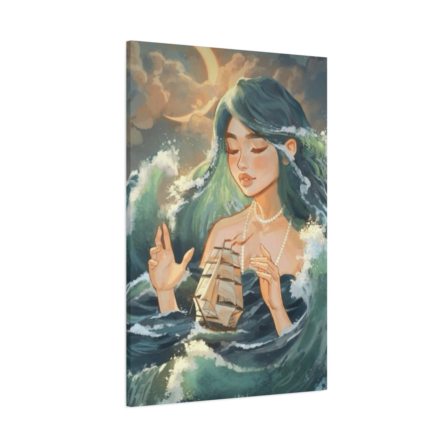 A Mermaid Playing With A Ship In Ocean Wall Art & Canvas Prints