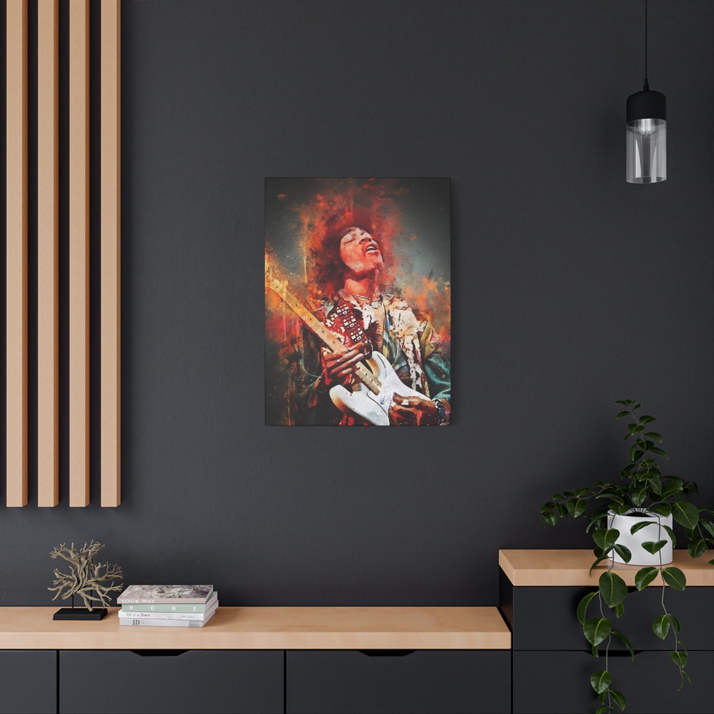 Colorful Jimi Hendrix Playing Guitar Poster Wall Art & Canvas Prints