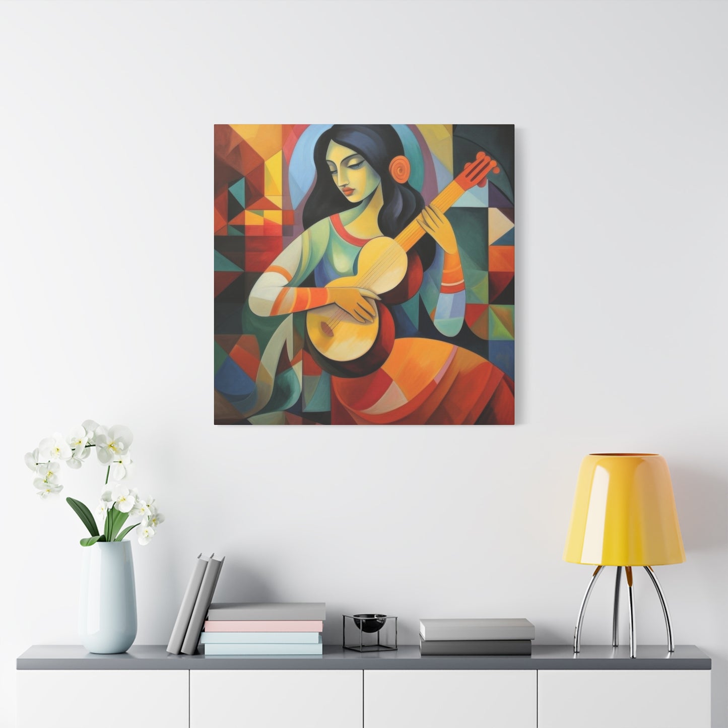 Lady Playing Guitar Cubism Wall Art & Canvas Prints