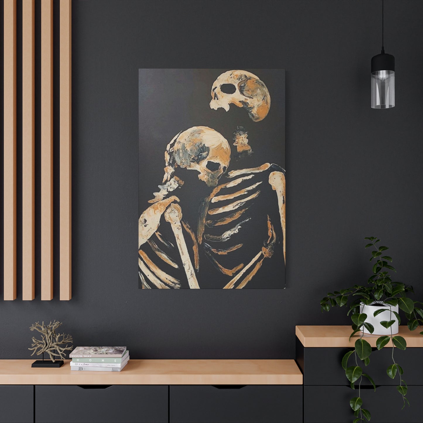 Couple Skeleton Hugging Wall Art & Canvas Prints