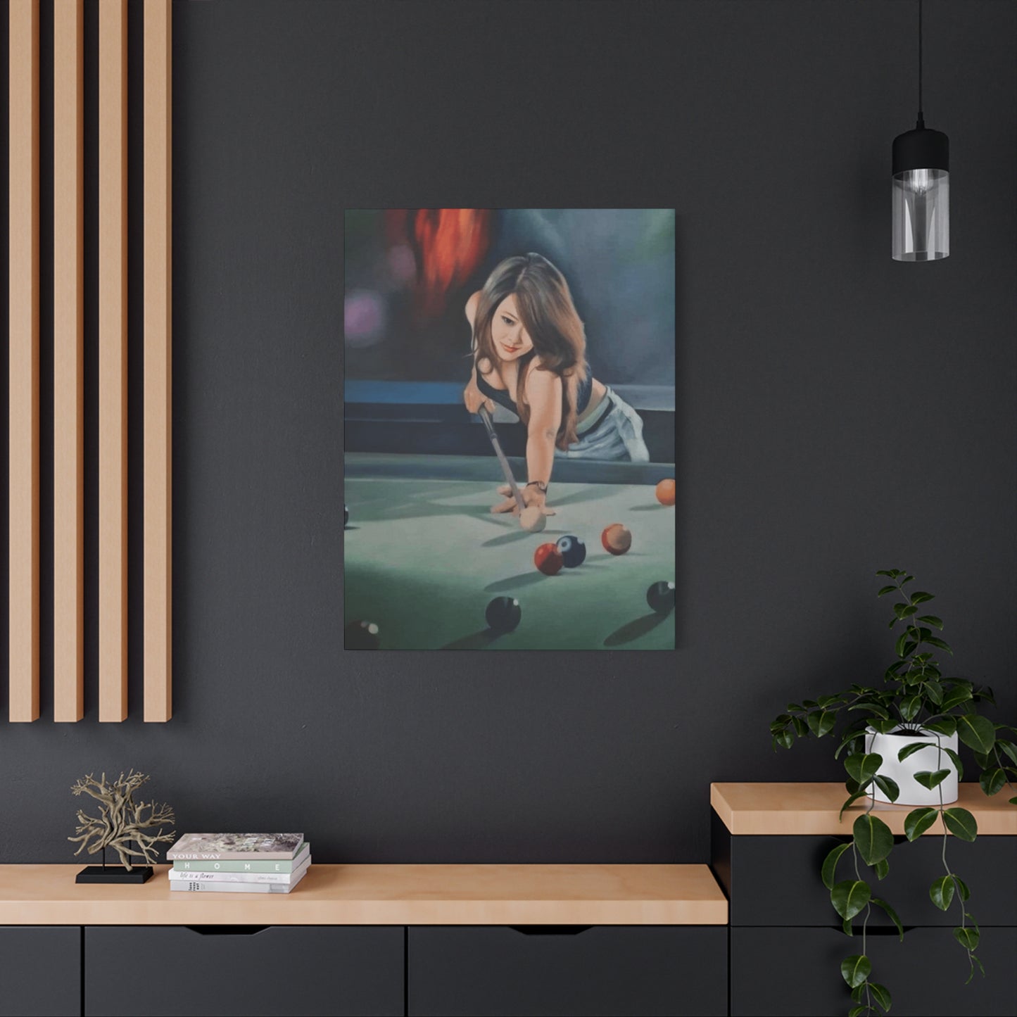 Cute Girl Playing Billiard Wall Art & Canvas Prints