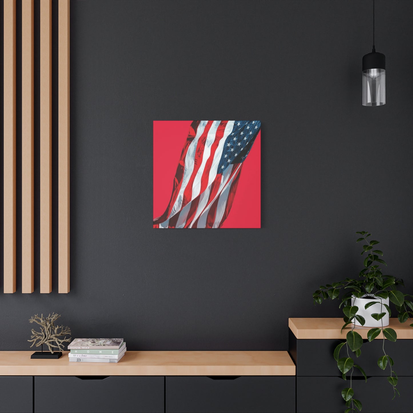 American Flag in Red Background Wall Art & Canvas Prints
