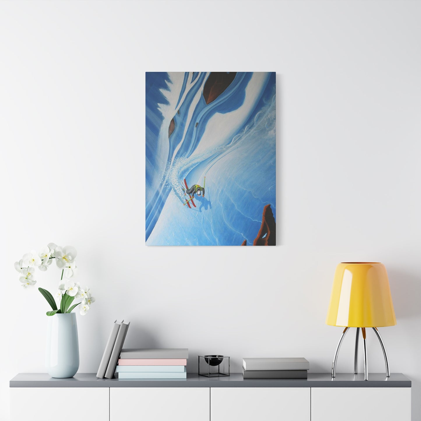 Skiing In Snowy Rocks Wall Art & Canvas Prints