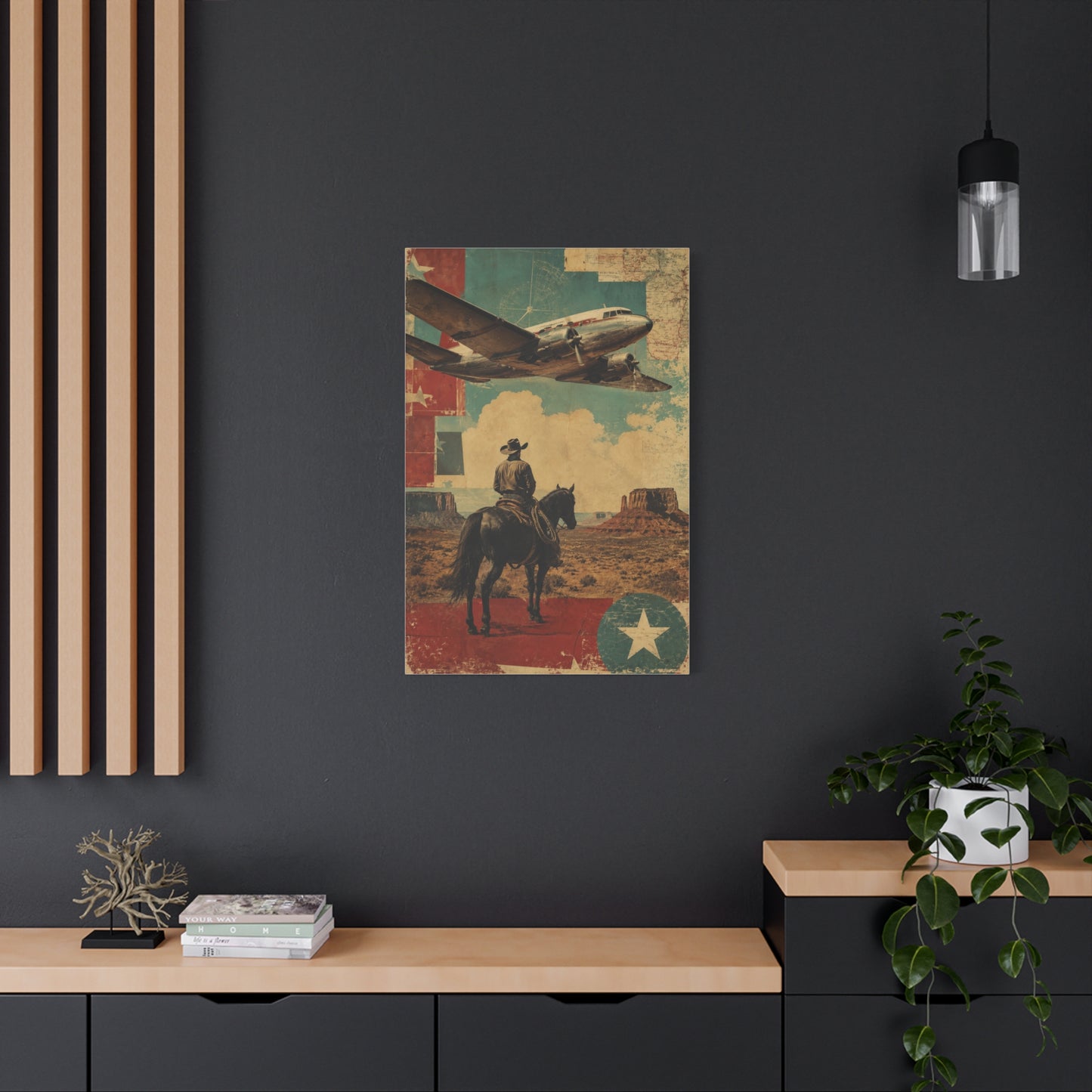 Mid-Century Western Aviation Collage Wall Art & Canvas Print