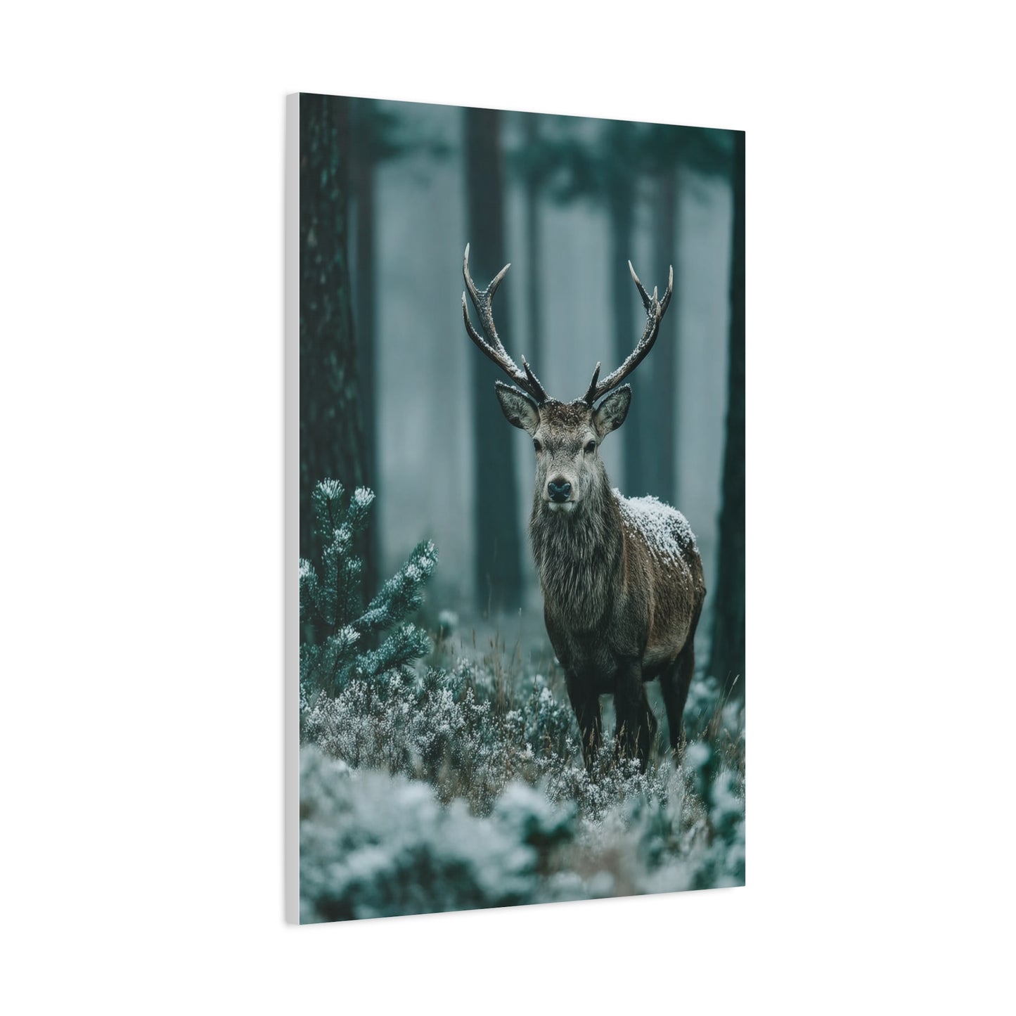 Winter Pine Stag Portrait Wall Art & Canvas Print