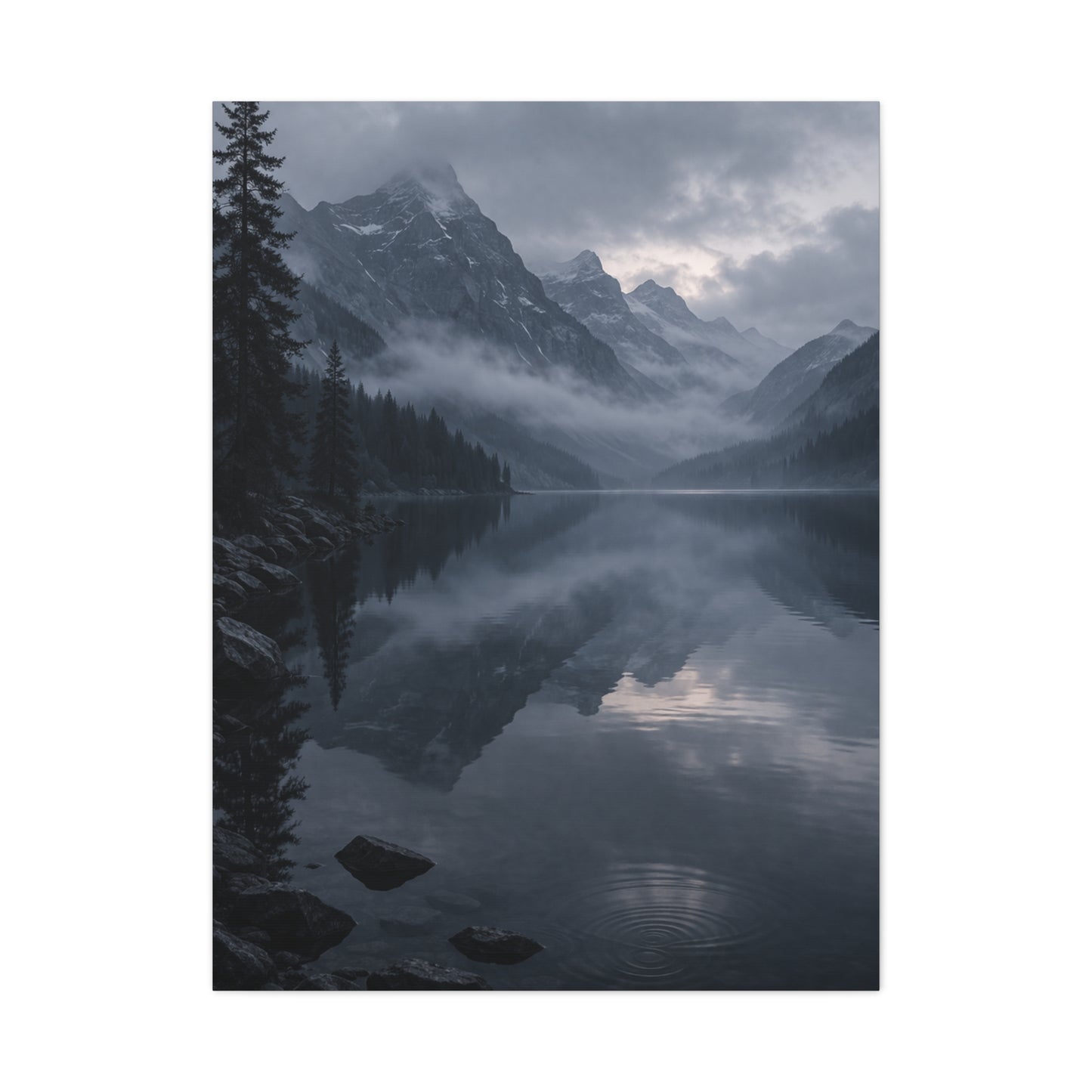 Misty Mountain Lake Reflection Wall Art & Canvas Print