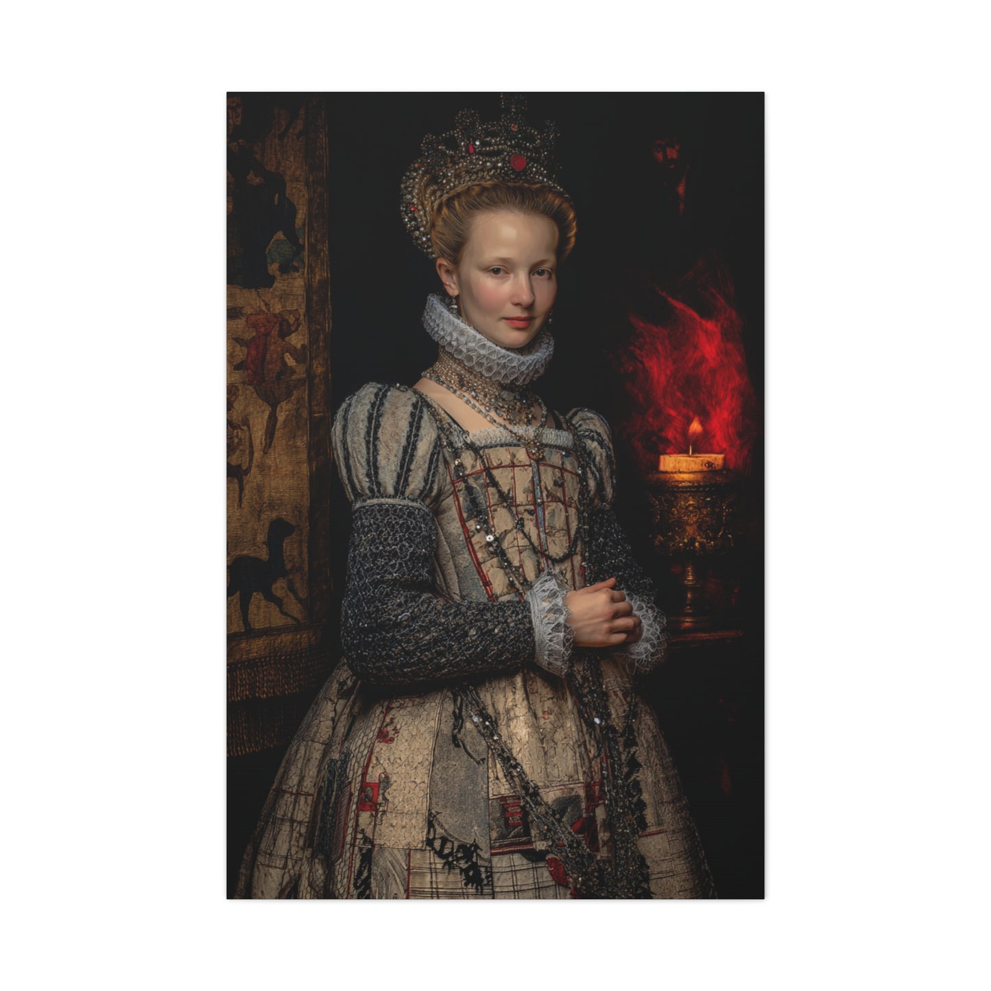 Renaissance Queen in Candlelit Court Portrait Wall Art & Canvas Print