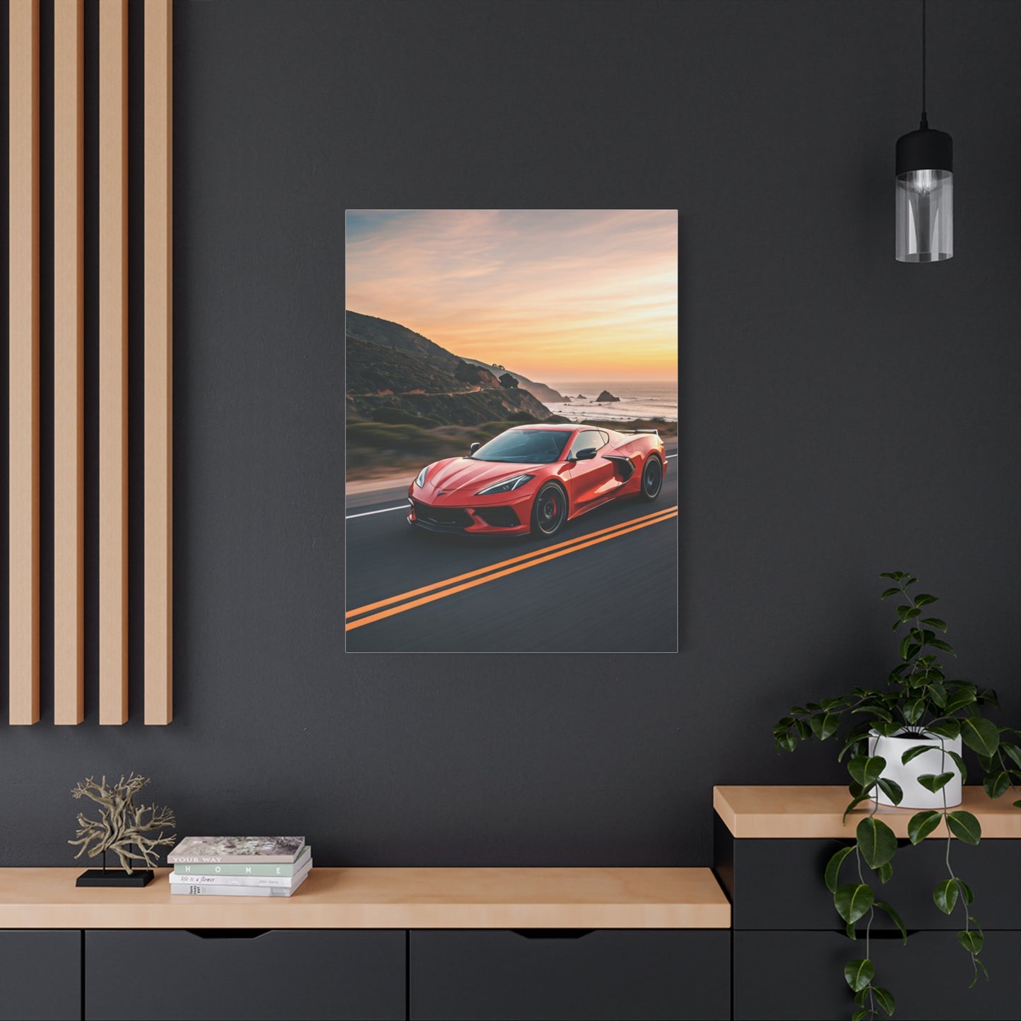 Chevrolet Corvette C8 Sunset Cliffside Drive Wall Art & Canvas Prints