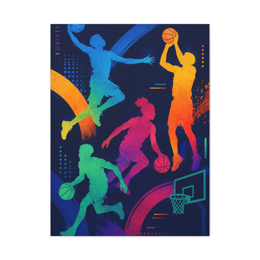 Rainbow Basketball Silhouette Sports Wall Art & Canvas Print