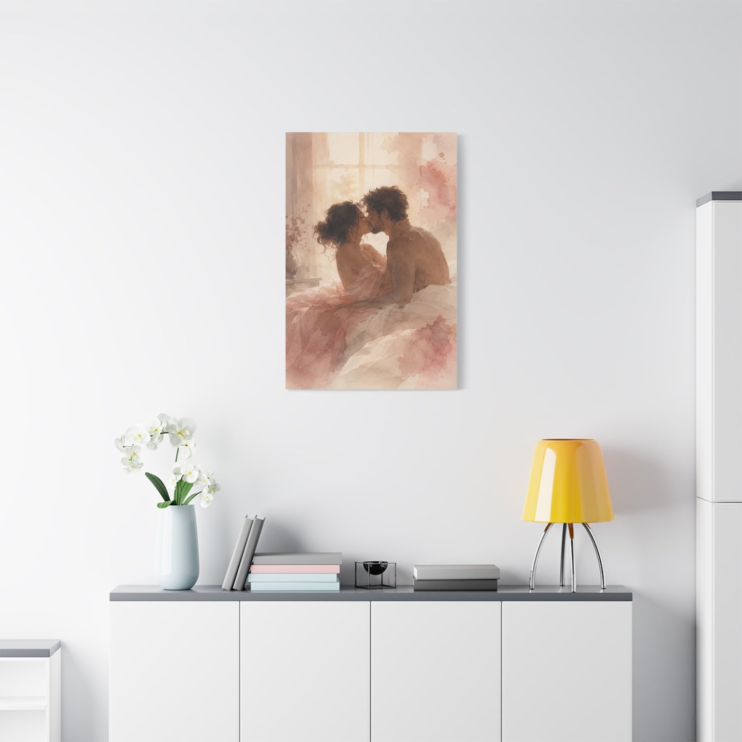 Soft Watercolor Intimate Kiss Scene Wall Art & Canvas Print