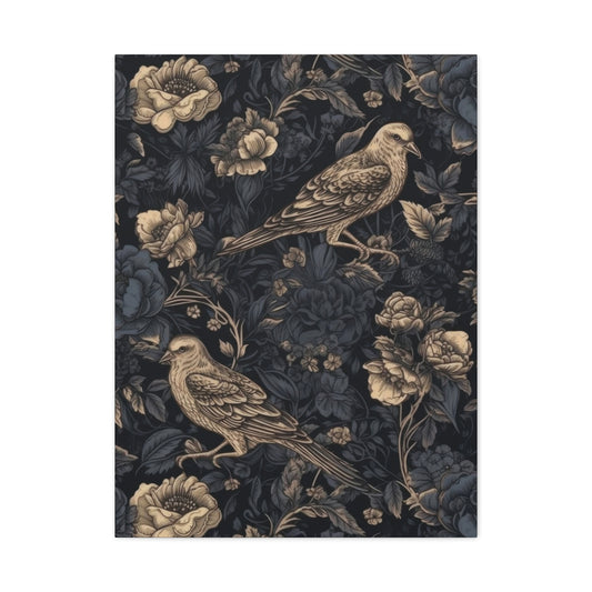 Birds Flowers Dark Pattern Wall Art & Canvas Prints
