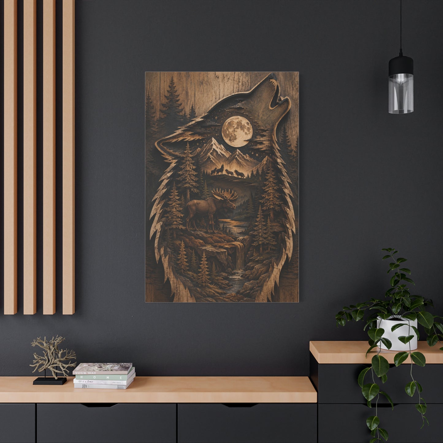 Forest Silhouette Wolf Storyscape Wood Panel Wall Art & Canvas Print