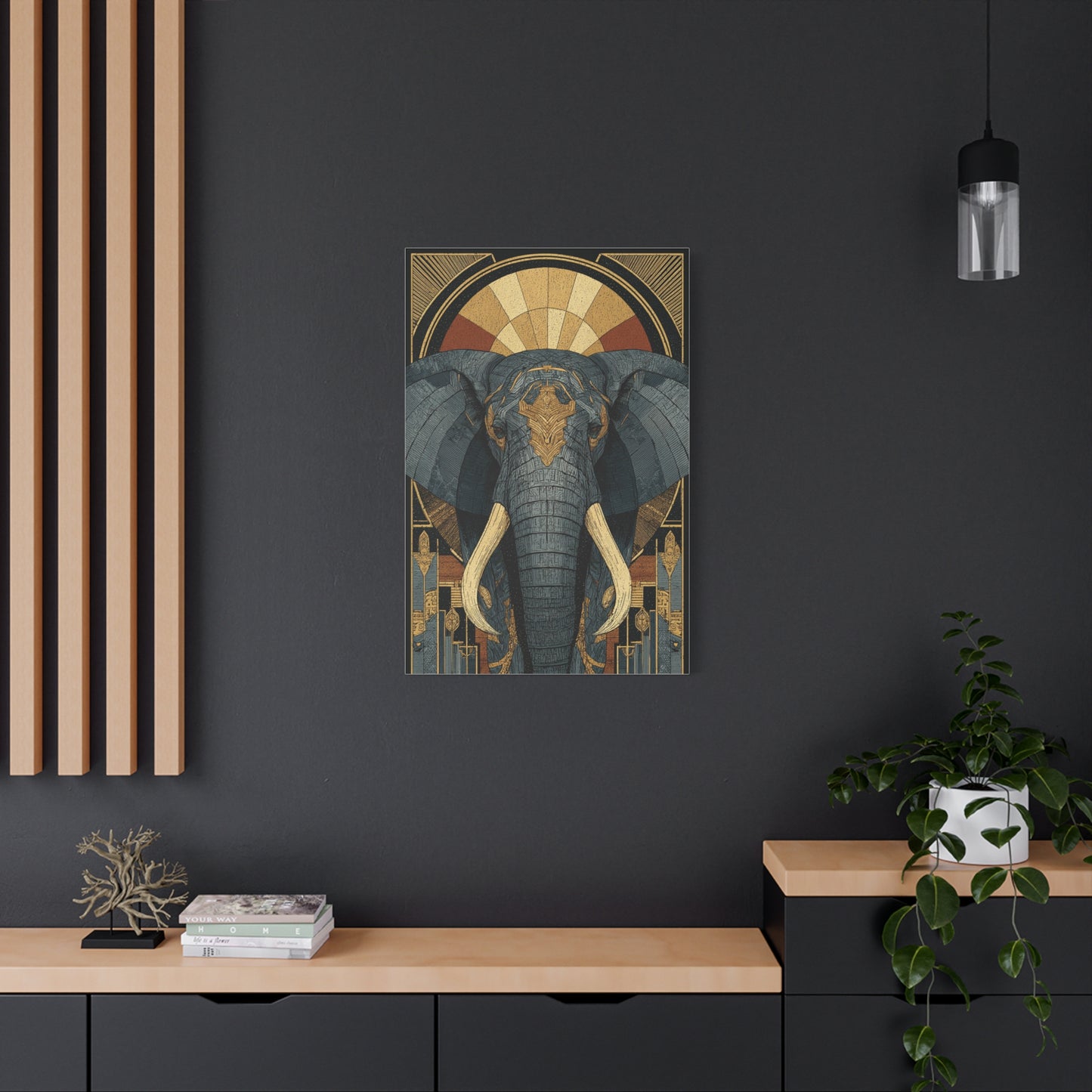 Art Deco Elephant Halo Portrait Wall Art & Canvas Print