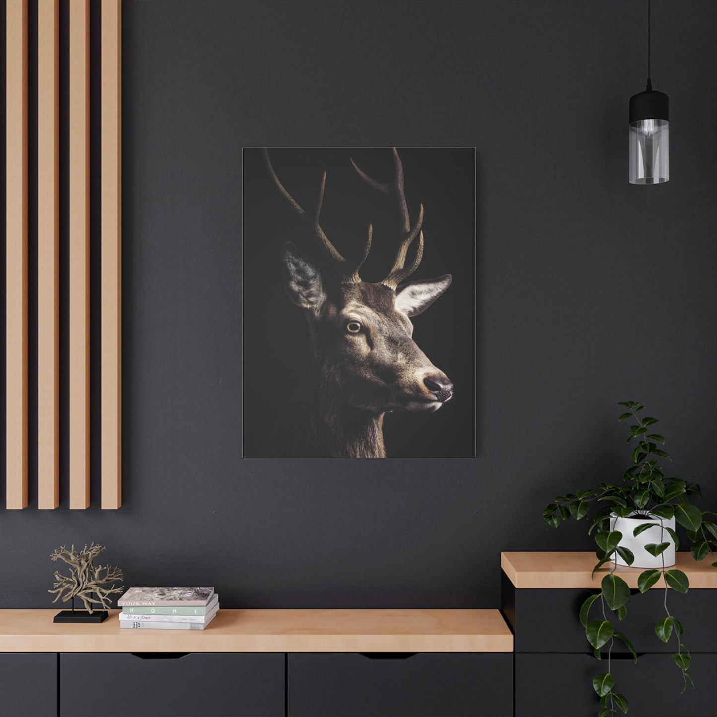 Shadowed Stag Minimal Portrait Wall Art & Canvas Print