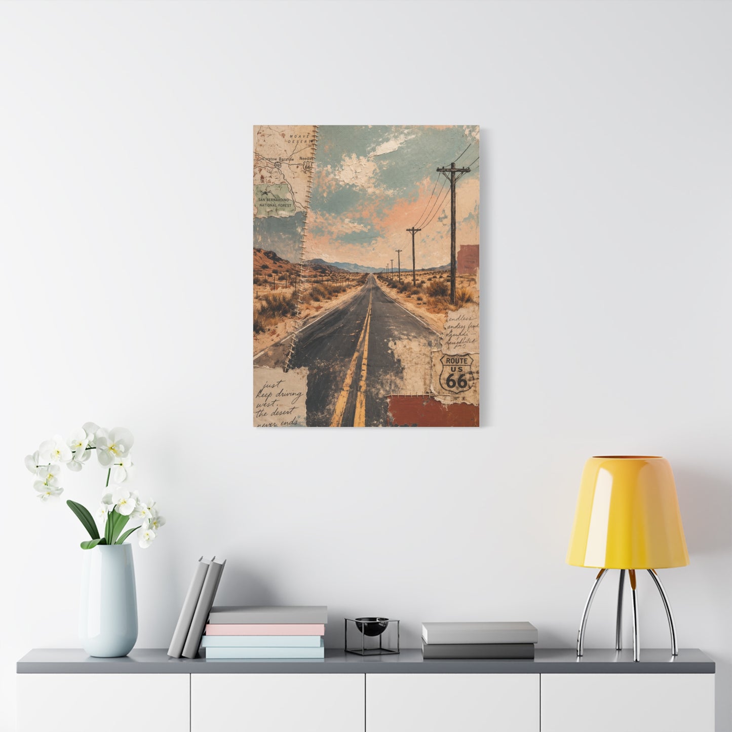 Route 66 Desert Collage Landscape Wall Art & Canvas Print
