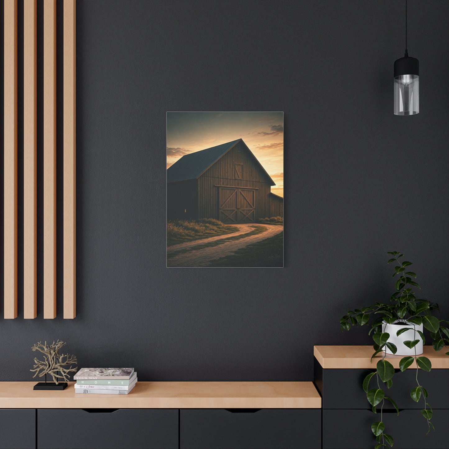 Country Road Barn at Dusk Wall Art & Canvas Prints