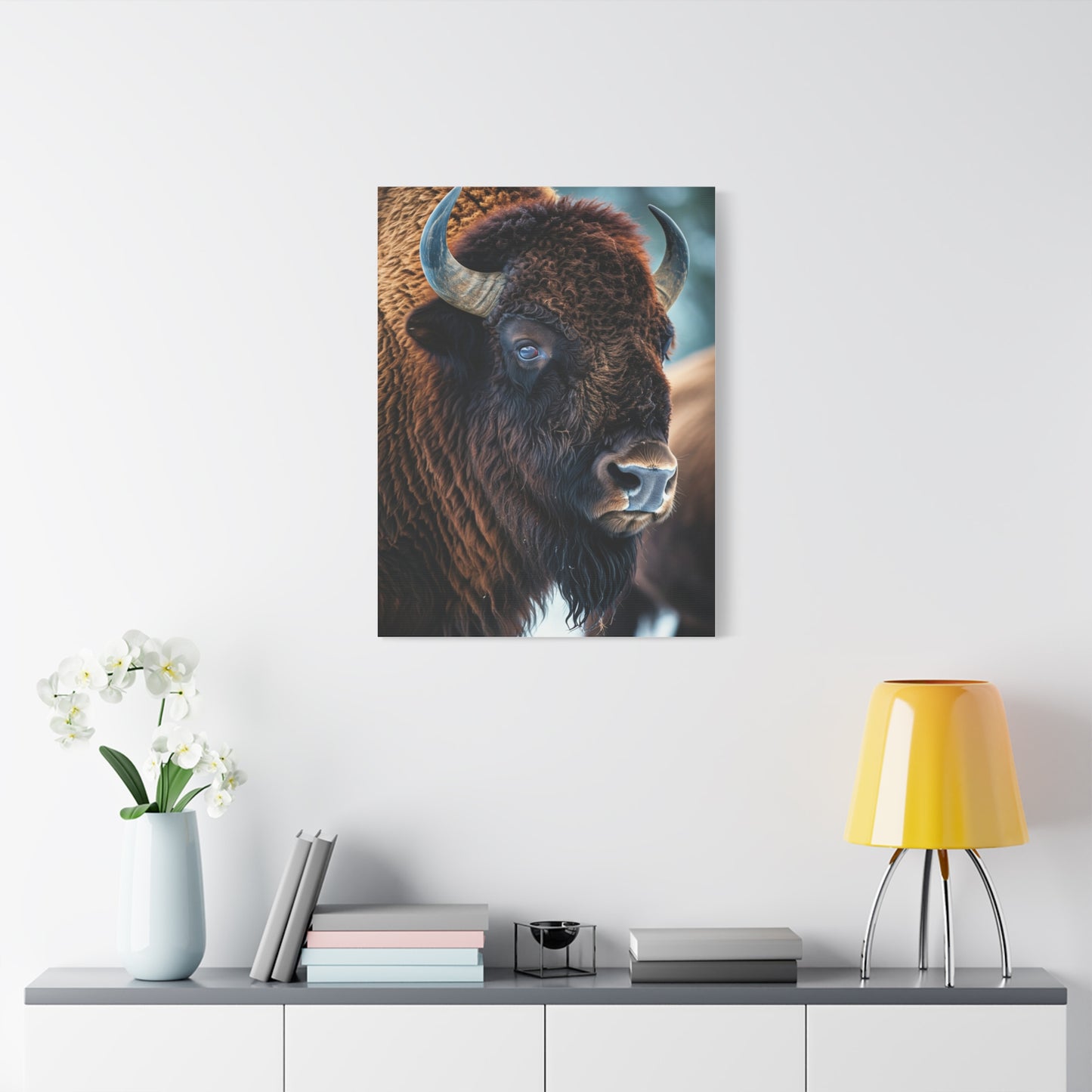 Three-Quarter Angle American Bison with Soft Natural Backdrop Wall Art & Canvas Print