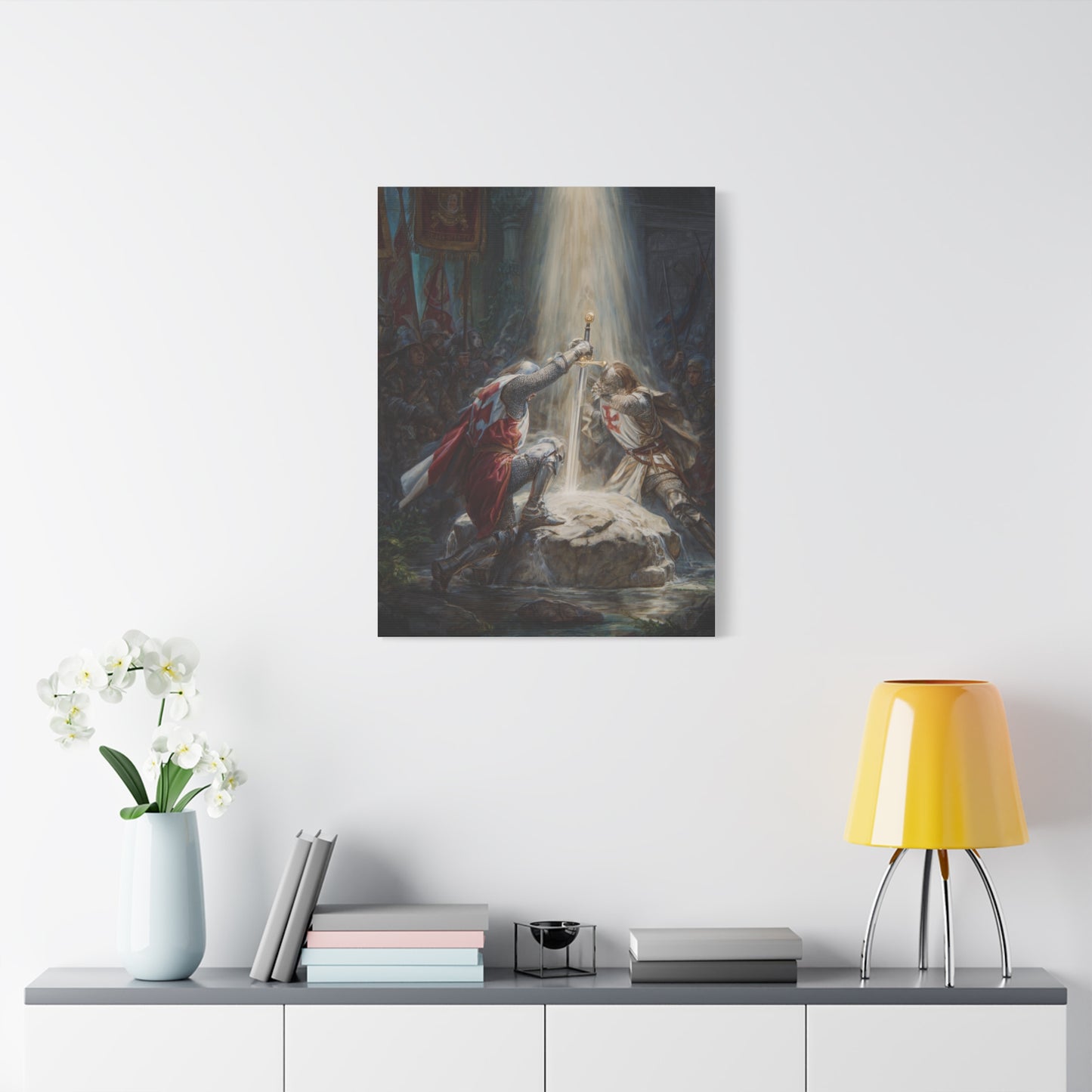Knights Witness the Miracle of Excalibur Wall Art & Canvas Print
