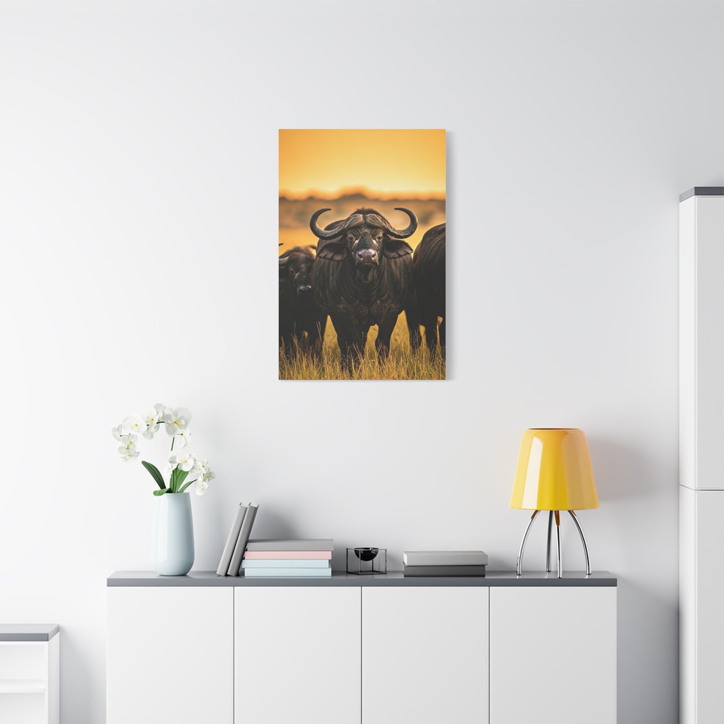 Buffalo Herd in Golden African Sunset Wall Art & Canvas Print