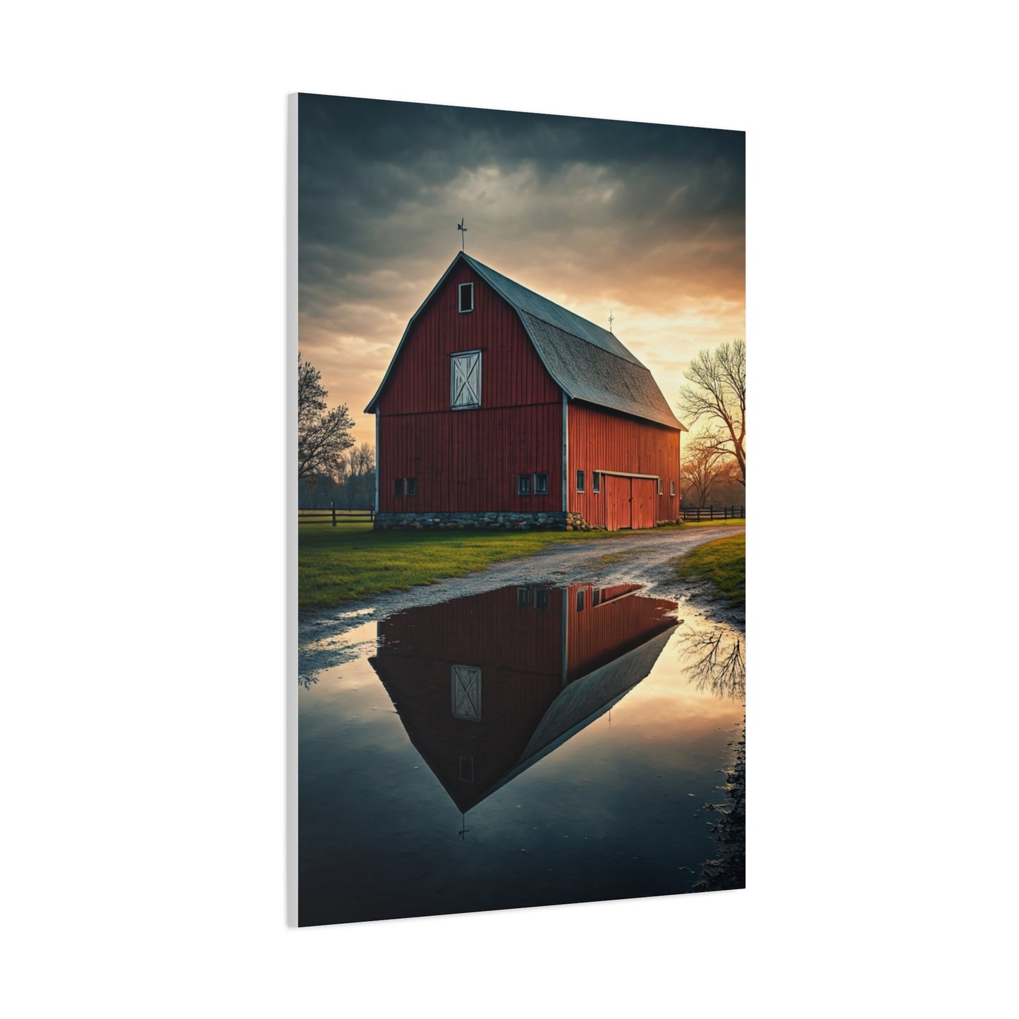 Reflected Red Barn at Dusk Wall Art & Canvas Prints