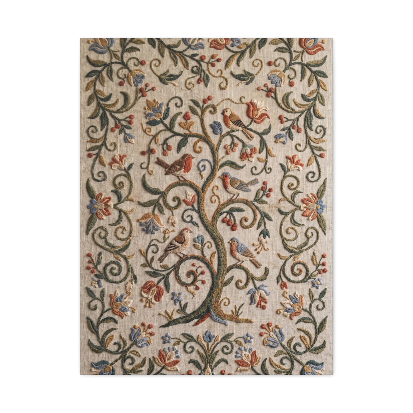 Folk Art Botanical Tree Embroidery Panel Wall Art & Canvas Print