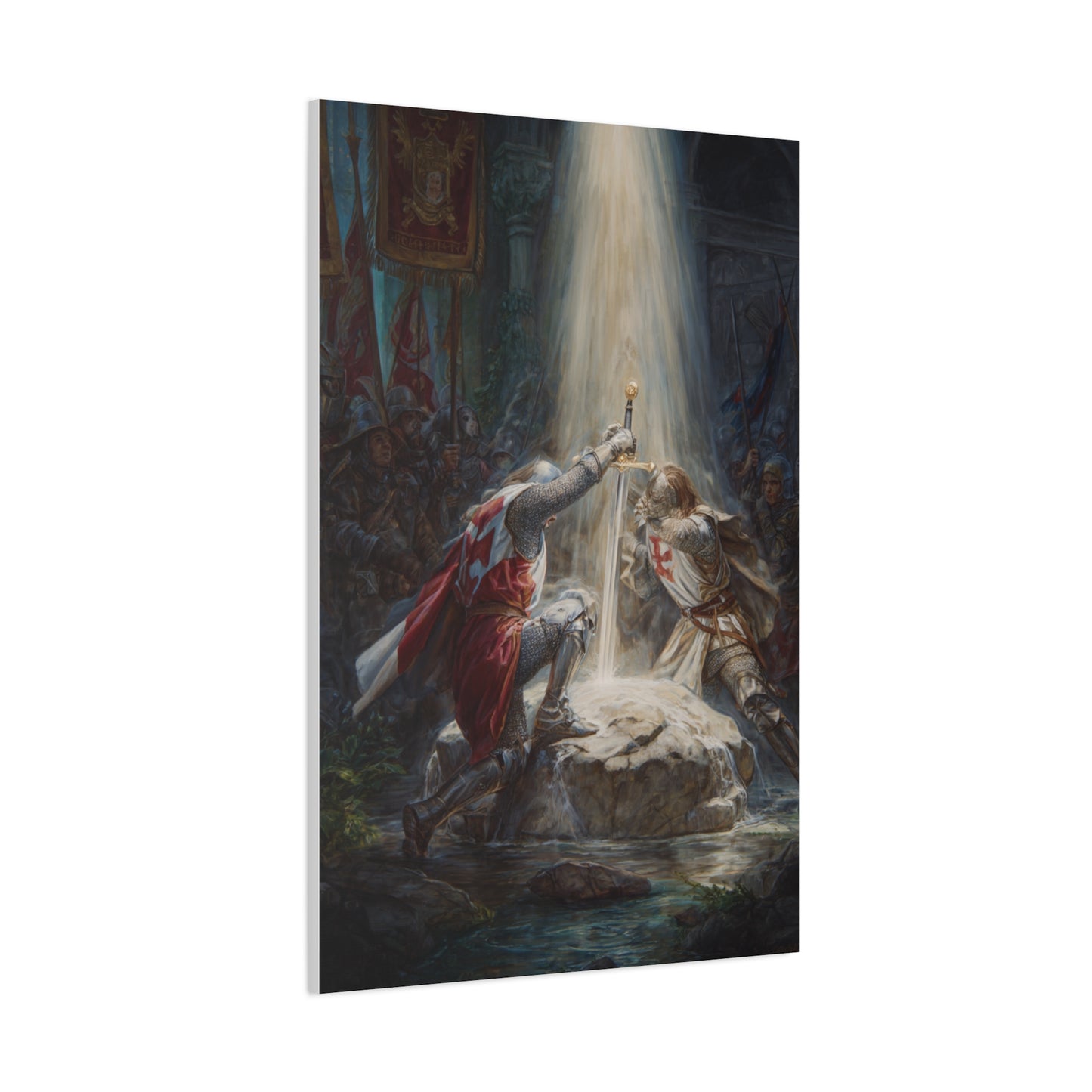 Knights Witness the Miracle of Excalibur Wall Art & Canvas Print