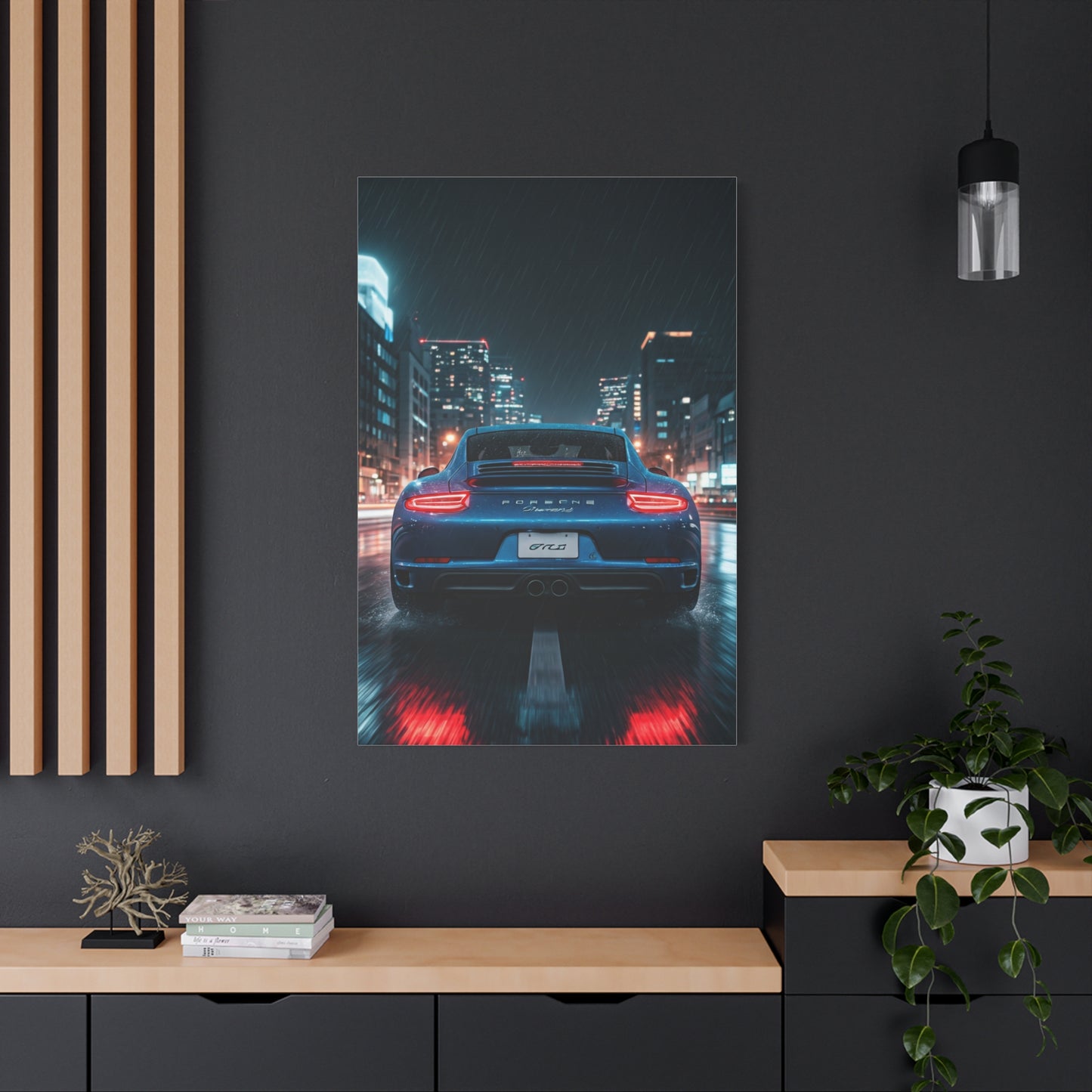 Porsche 911 Carrera 4 GTS Neon City Reflections Wall Art & Canvas Prints