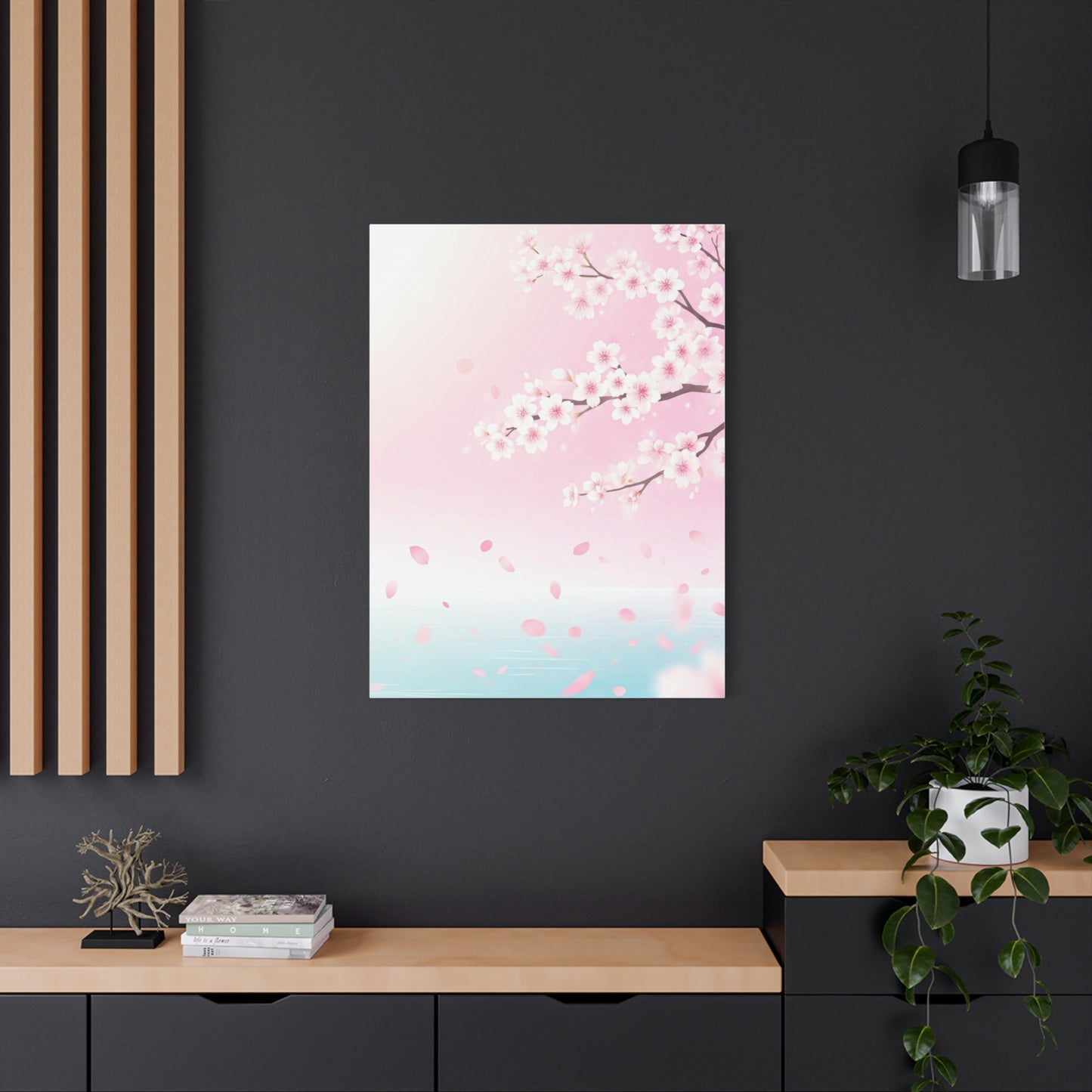 Minimal Sakura Petals Over Calm Water Wall Art & Canvas Prints