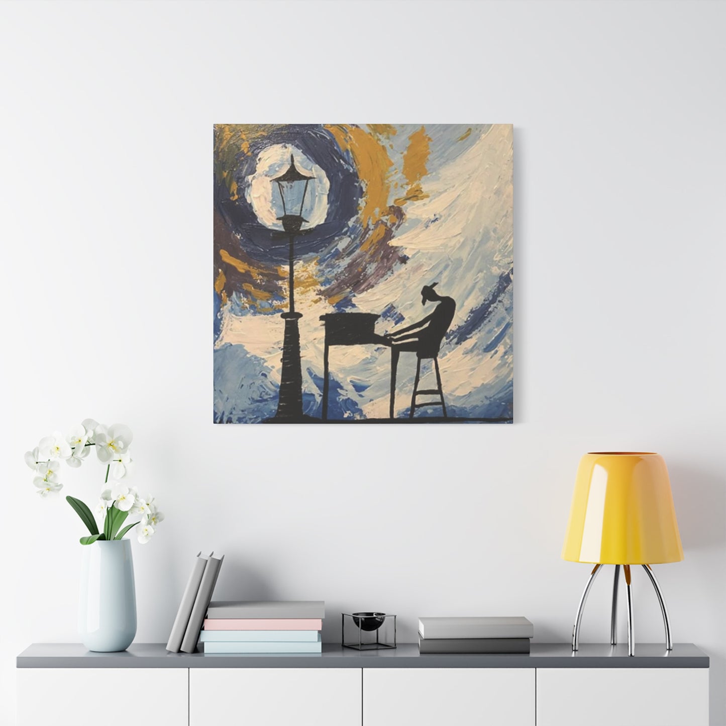 Street Light And Piano Painting Wall Art & Canvas Prints