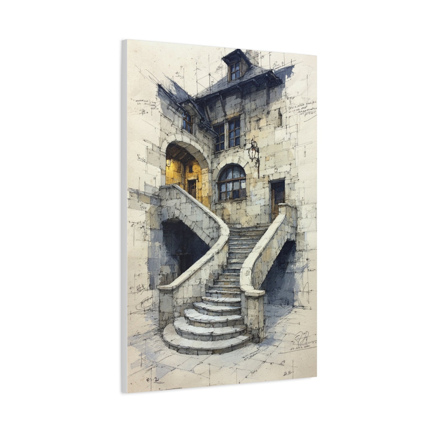 Architectural Staircase Sketch Wall Art & Canvas Print
